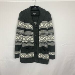 Nicole Miller Shawl Collar Cardigan Sweater, Wool Mix, Geometric Pattern, Size M